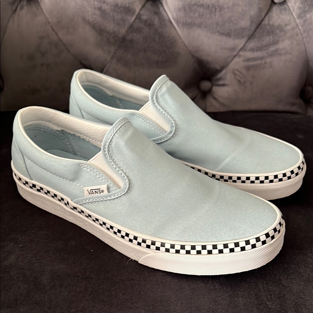 Vans Classic Slip-On 'Check Foxing'. Cool blue color. Women’s size 7.5 - Picture 3 of 12
